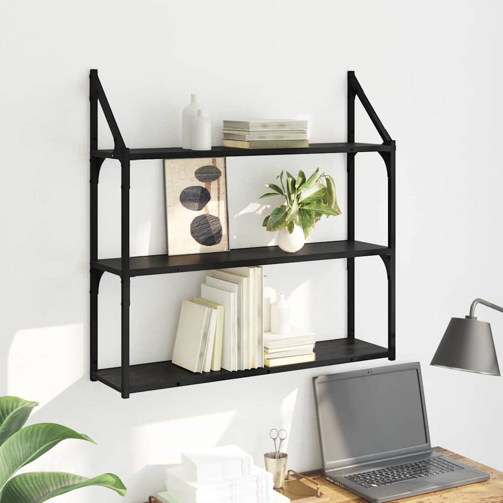 vidaXL Ράφι Τοίχου Μαύρη Οξυά 80 x 21 x 78,5 cm Επεξεργασμένο ξύλο