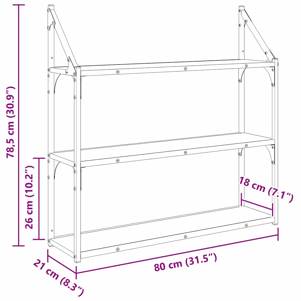 vidaXL Ράφι Τοίχου Μαύρη Οξυά 80 x 21 x 78,5 cm Επεξεργασμένο ξύλο