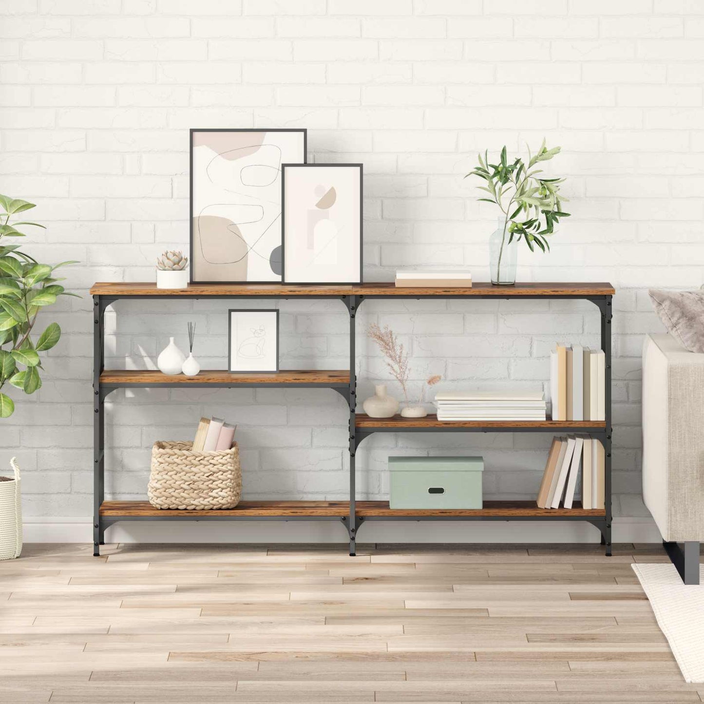 vidaXL Τραπέζι κονσόλας με ράφι Παλιό ξύλο 150 x 29 x 76,5 εκ