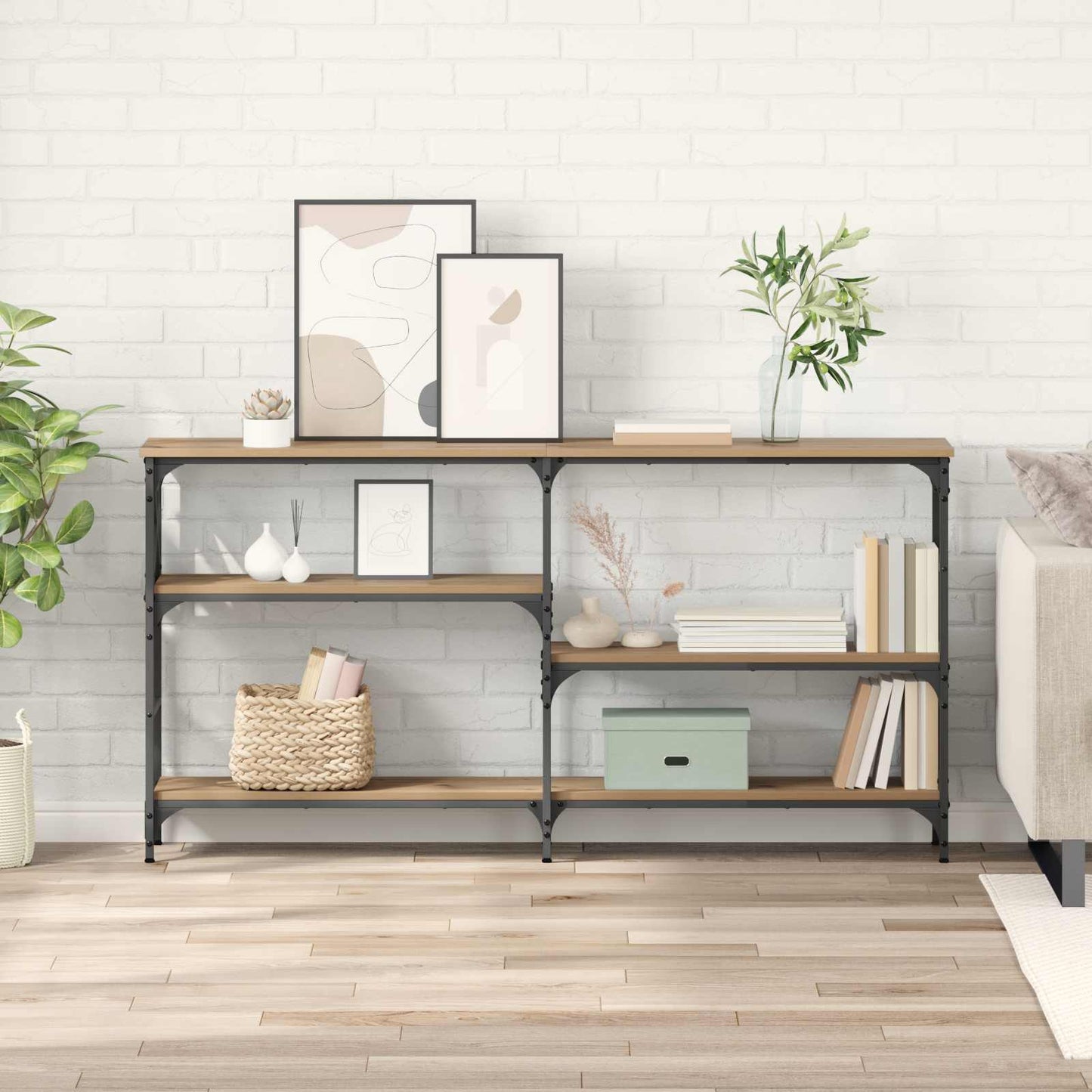vidaXL Τραπέζι κονσόλας με ράφι Artisan Oak 150 x 29 x 76,5 εκ