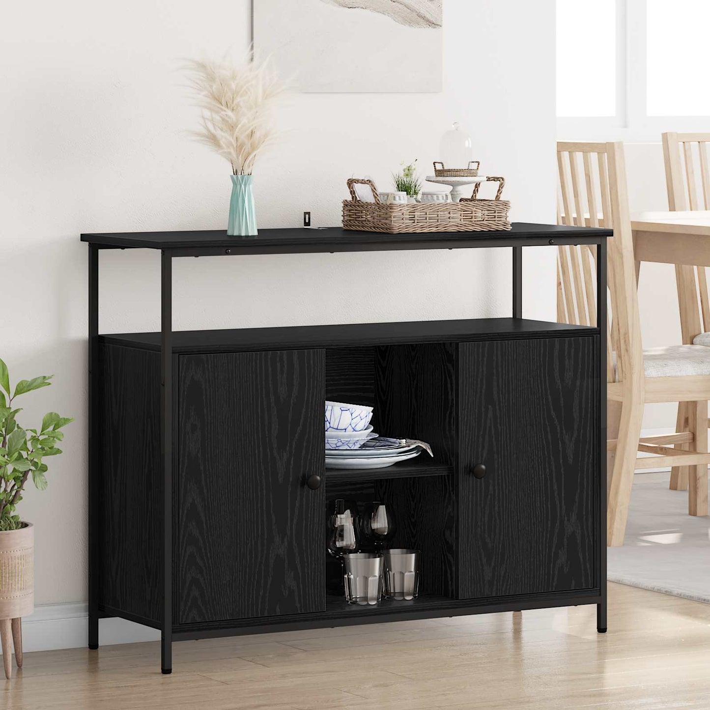 vidaXL Πλαϊνό γραφείο Μαύρη Οξυά 100 x 35 x 80 εκ. Επεξεργασμένο ξύλο