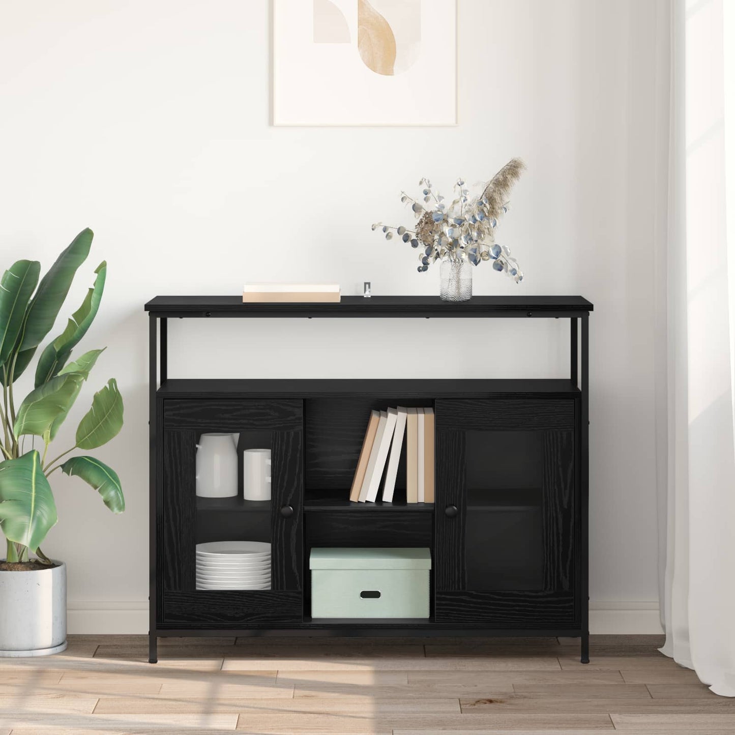 vidaXL Πλαϊνό γραφείο Μαύρη Οξυά 100 x 35 x 80 εκ. Επεξεργασμένο ξύλο