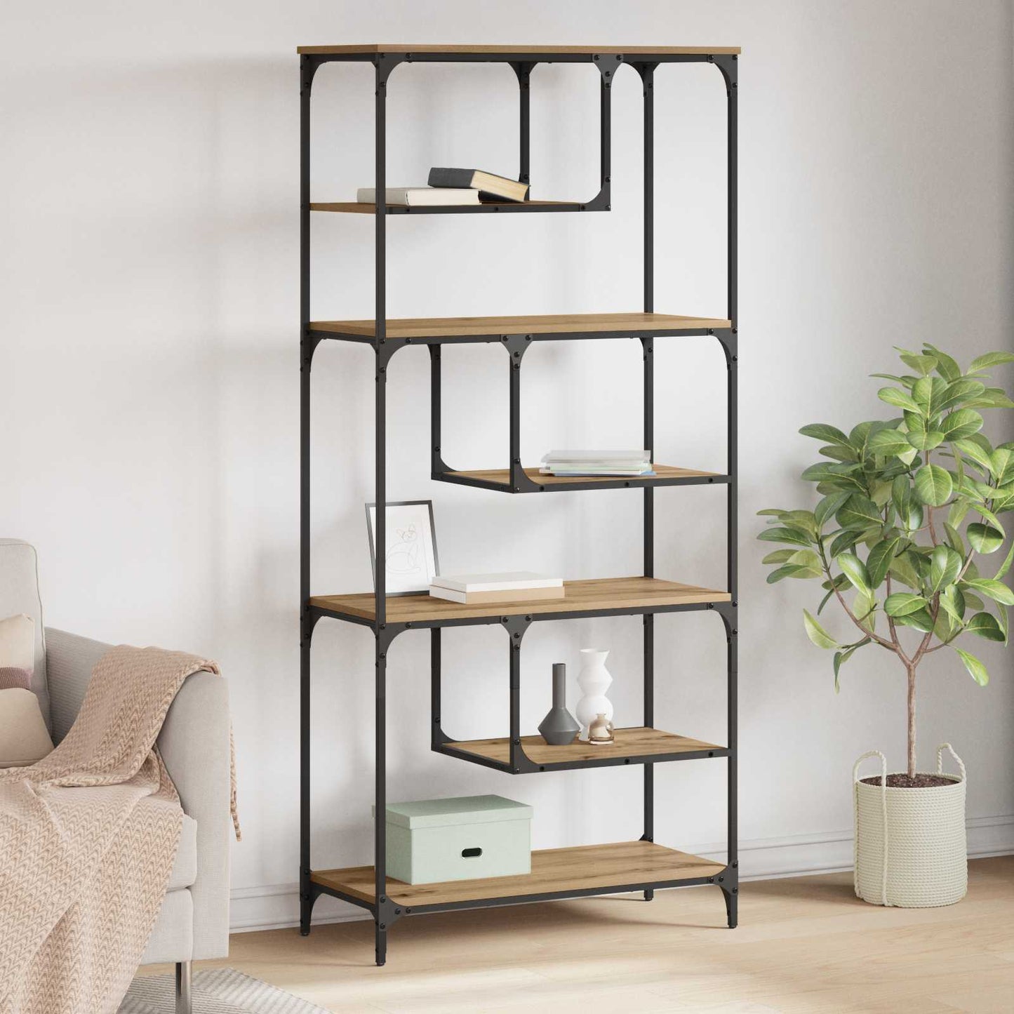 vidaXL Βιβλιοθήκη artisan δρυς 81 x 36 x 176 εκ Επεξεργασμένο ξύλο