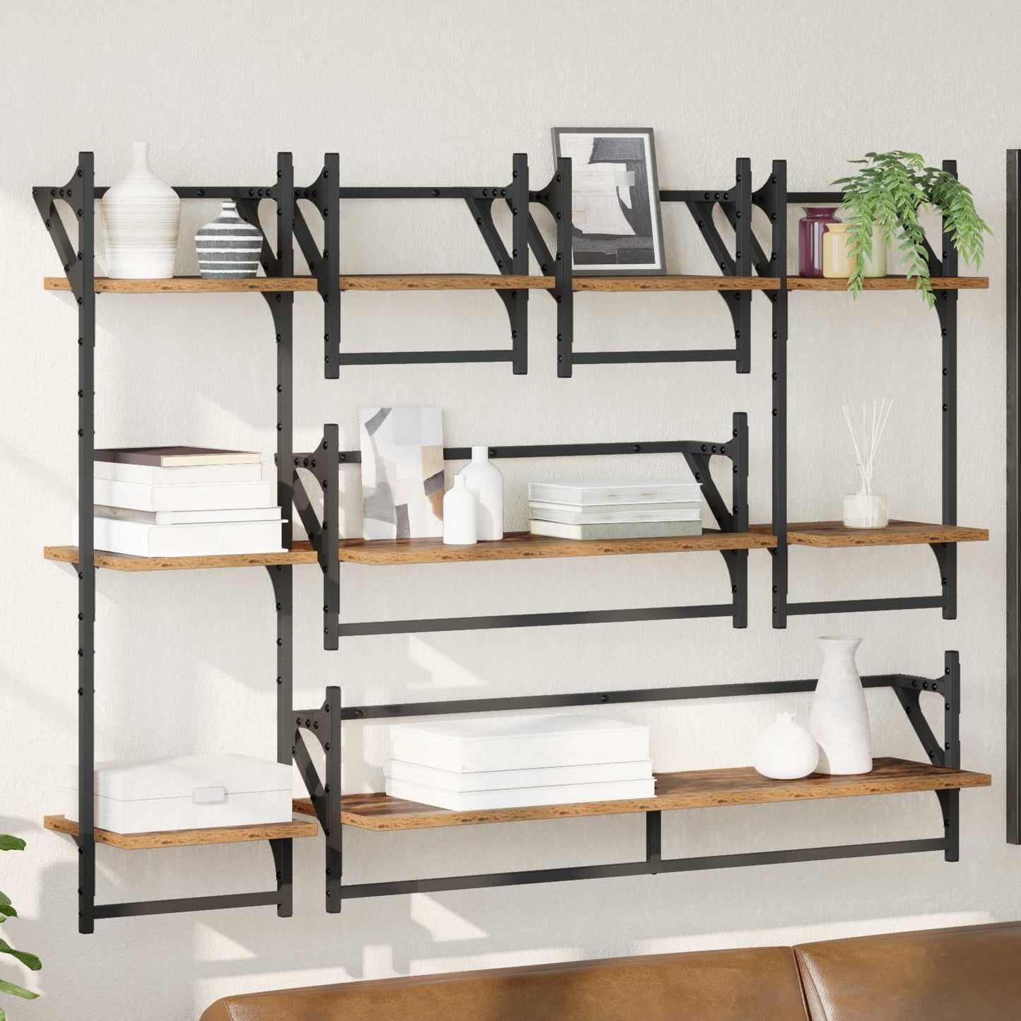 vidaXL Σετ ραφιών τοίχου 6 τμχ. Παλιό Ξύλο 100 x 25 x 30 cm