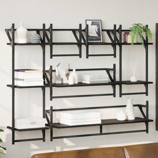 vidaXL Σετ ραφιών τοίχου 6 τμχ. Μαύρη Οξυά 100 x 25 x 30 cm