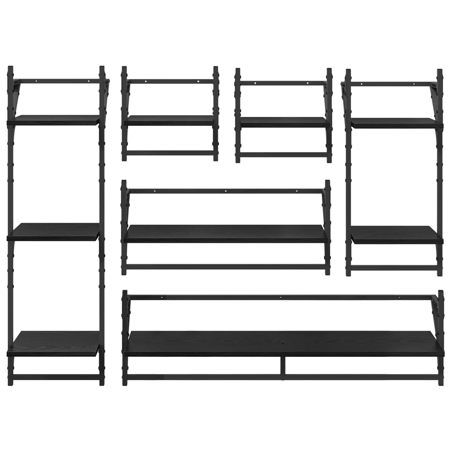 vidaXL Σετ ραφιών τοίχου 6 τμχ. Μαύρη Οξυά 100 x 25 x 30 cm