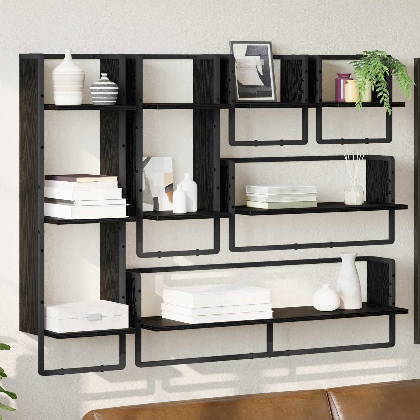 vidaXL Σετ ραφιών τοίχου 6 τμχ. Μαύρη Οξυά 100 x 25 x 30 cm