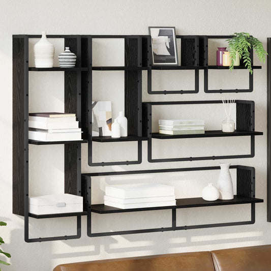 vidaXL Σετ ραφιών τοίχου 6 τμχ. Μαύρη Οξυά 100 x 25 x 30 cm