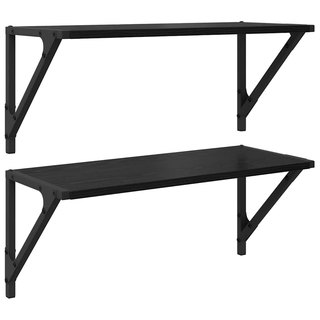 vidaXL Ράφια Τοίχου με ράφι 2 pcs Μαύρη Οξυά 60 x 25 x 25,5 cm