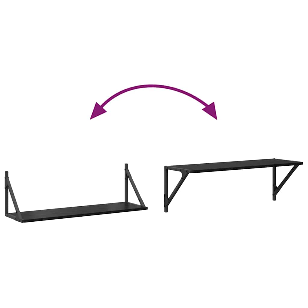 vidaXL Ράφια Τοίχου με ράφι 2 pcs Μαύρη Οξυά 80 x 25 x 25,5 cm