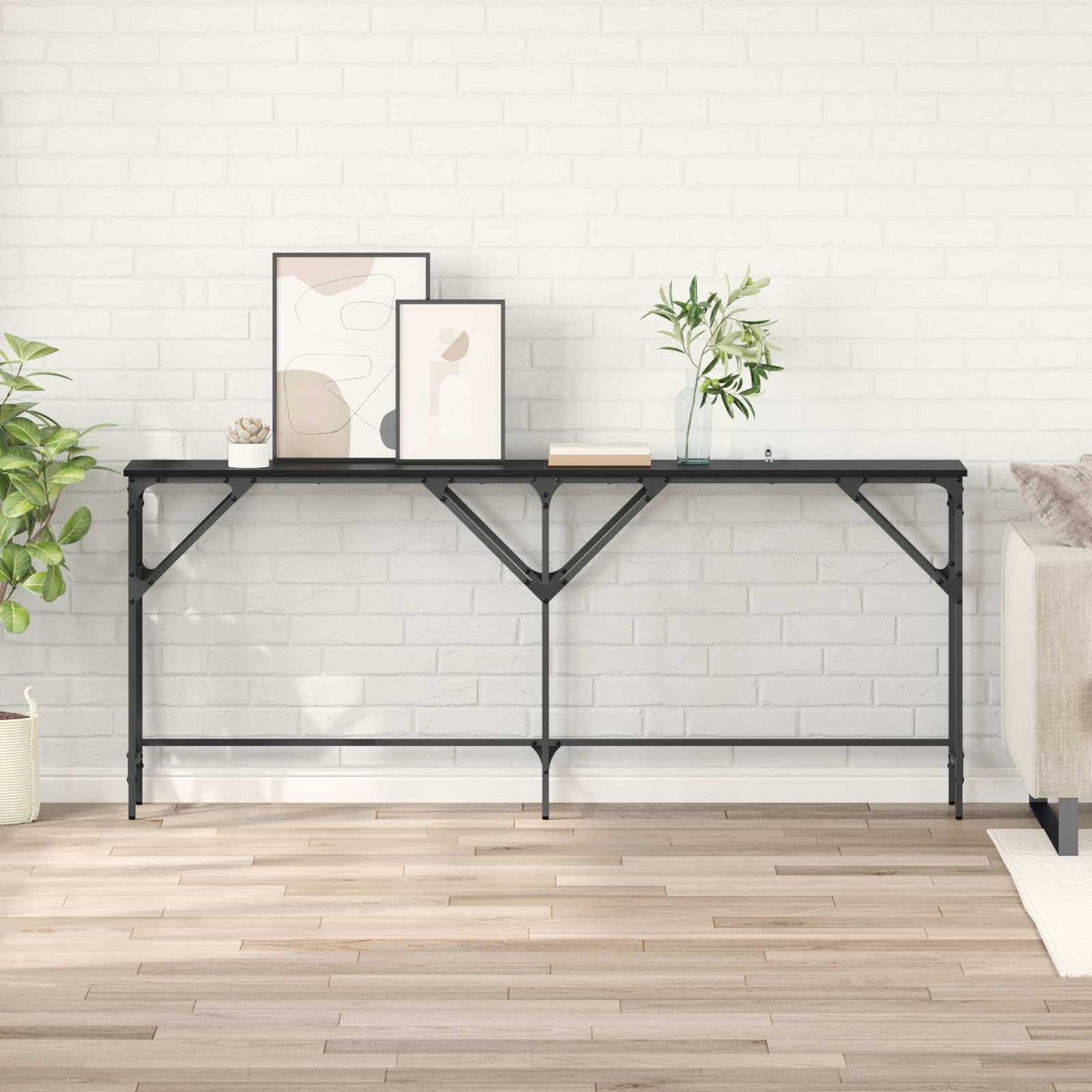 vidaXL Τραπέζι κονσόλας Μαύρη Οξυά 180 x 30 x 75 εκ Επεξεργασμένο ξύλο