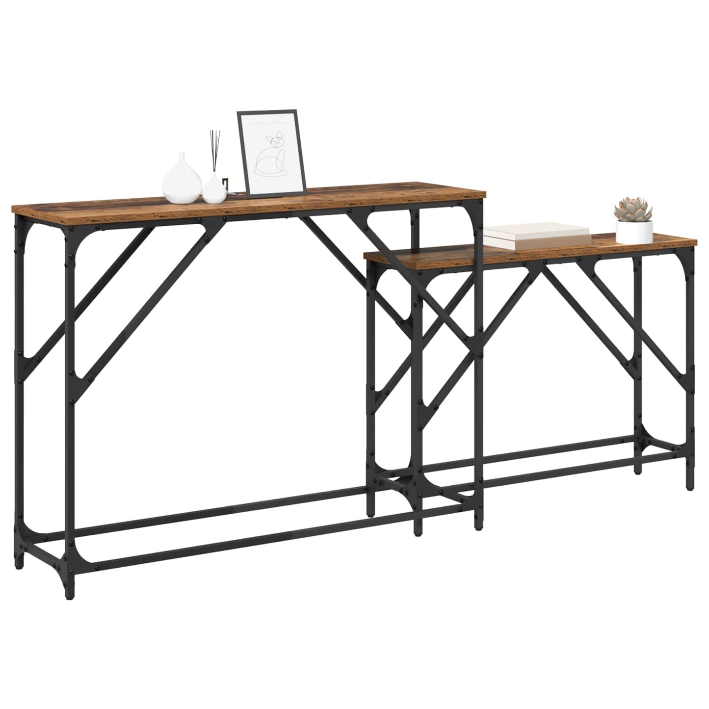 vidaXL Τραπέζι κονσόλας 2 pcs Παλιό Ξύλο 100 x 28 x 75 εκ.