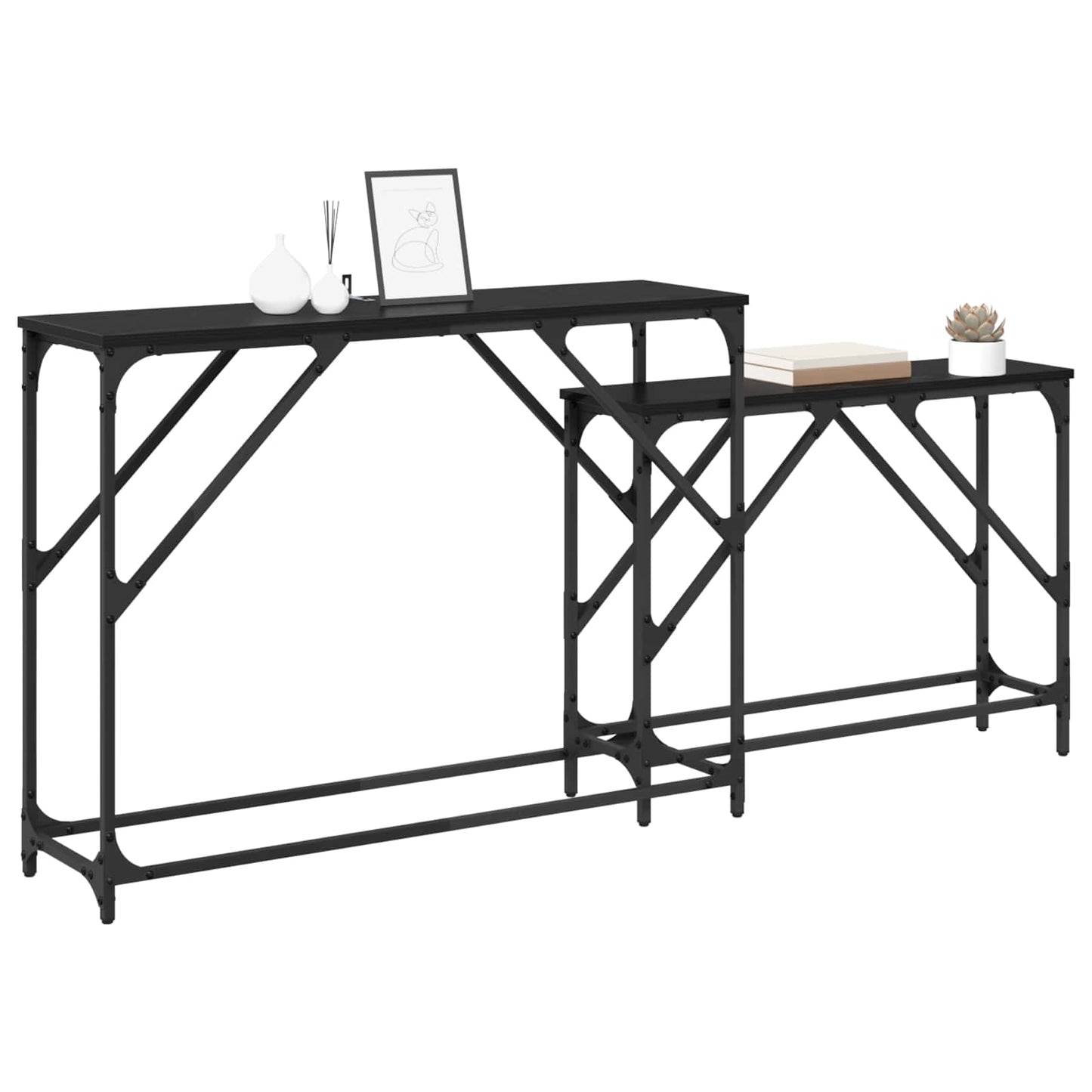 vidaXL Τραπέζι κονσόλας 2 pcs Μαύρη Οξυά 100 x 28 x 75 εκ.