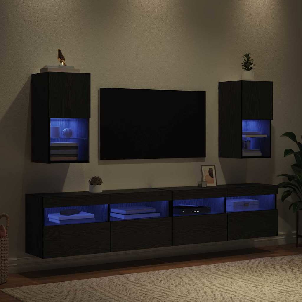 vidaXL Τοίχου ντουλάπες τηλεόρασης 2 pcs Μαύρη Οξυά 30,5 x 30 x 60 εκ.