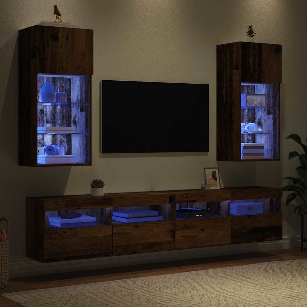 vidaXL Τοίχου ντουλάπες τηλεόρασης 2 pcs Παλιό ξύλο 40,5 x 30 x 90 εκ