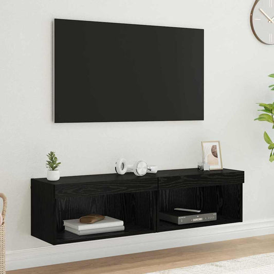 vidaXL Έπιπλα τηλεόρασης Επιτοίχιο 2 pcs Μαύρη Οξυά 60 x 30 x 30 cm