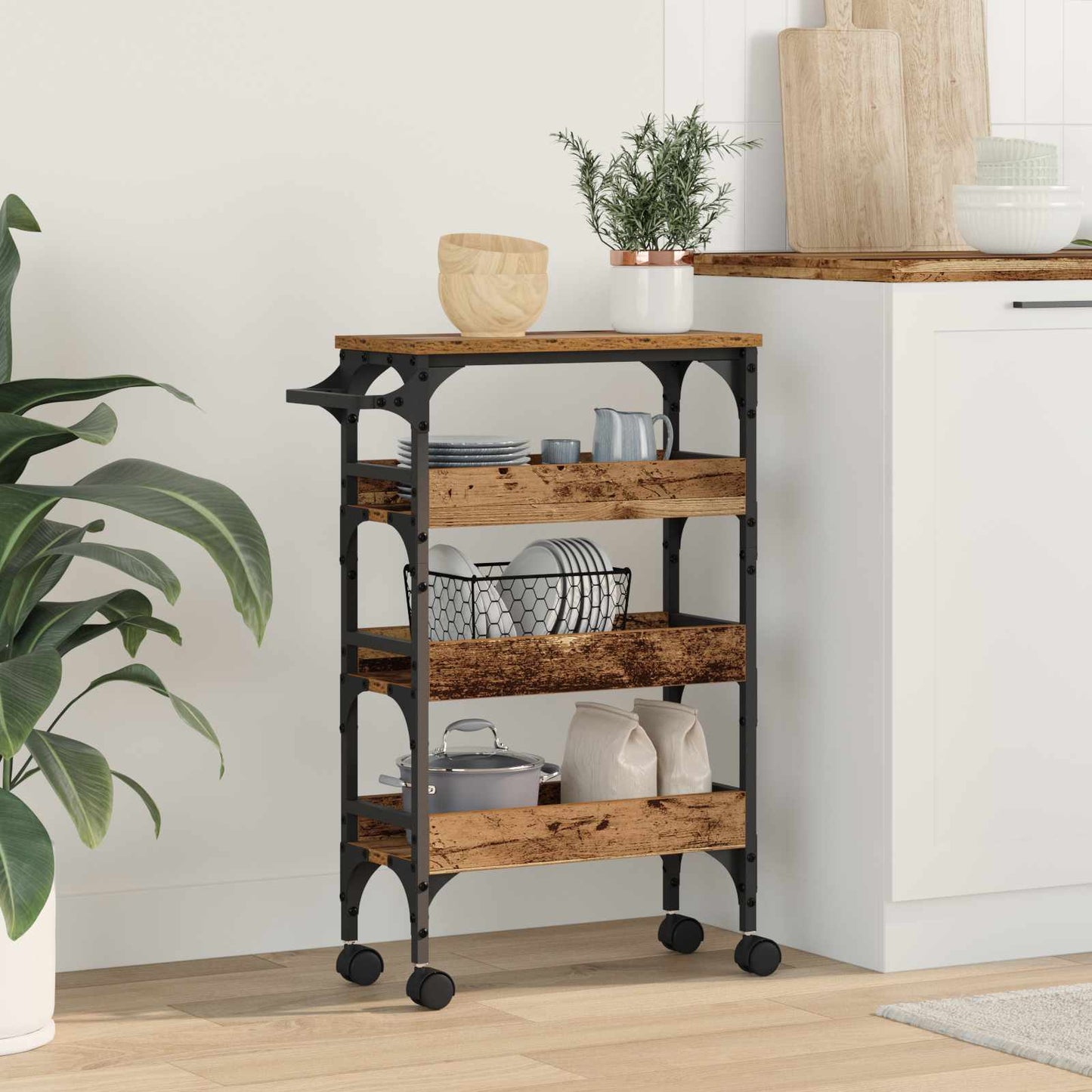 vidaXL Καρότσι Κουζίνας Παλιό Ξύλο 53 x 20 x 76 εκ. Επεξεργασμένο ξύλο