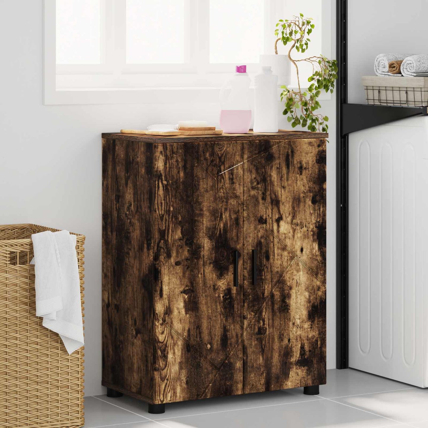 vidaXL Ντουλάπι Μπάνιου Καπνιστό Δρύς 60 x 35 x 80 εκ