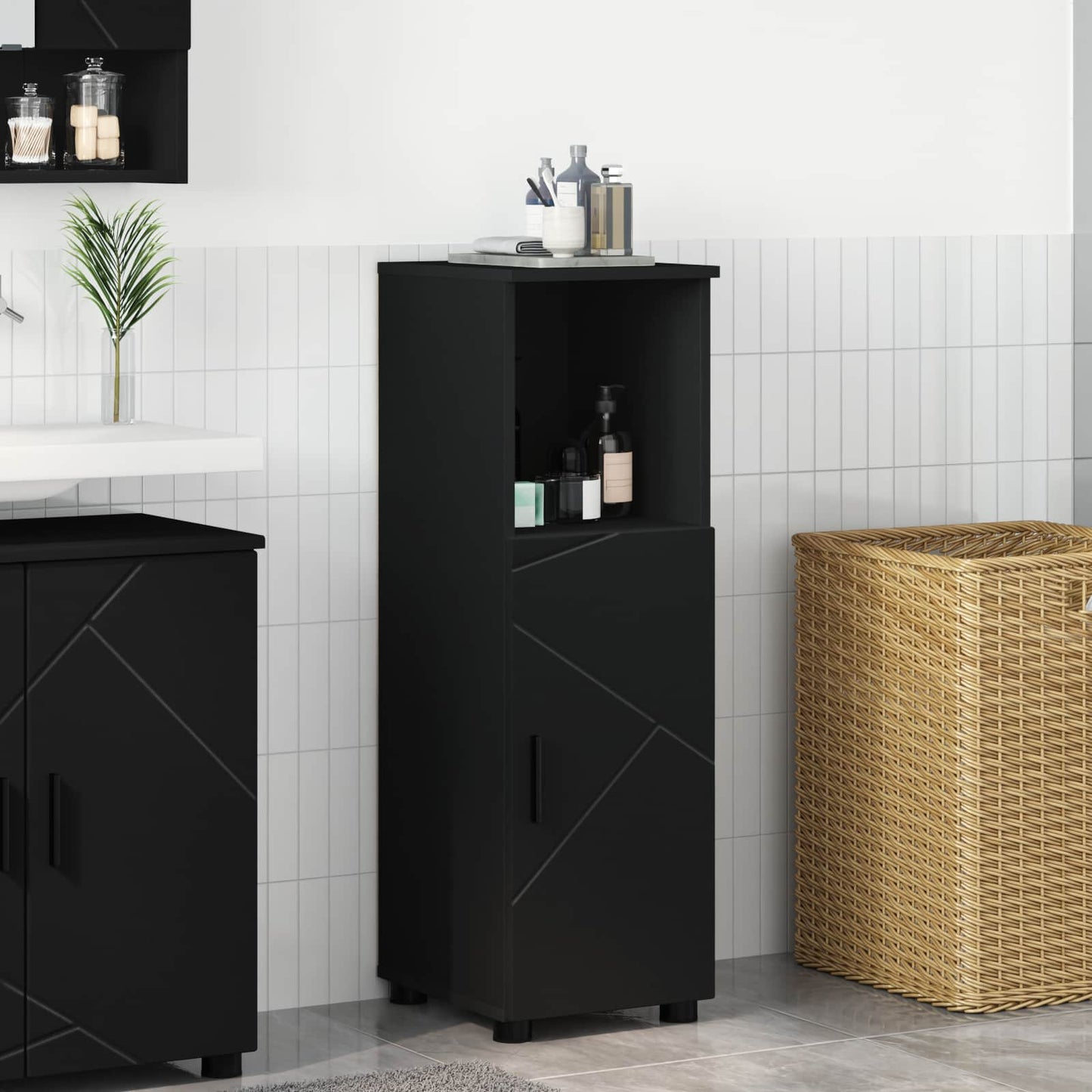 vidaXL Ντουλάπι Μπάνιου Μαύρο 30 x 35 x 95 εκ