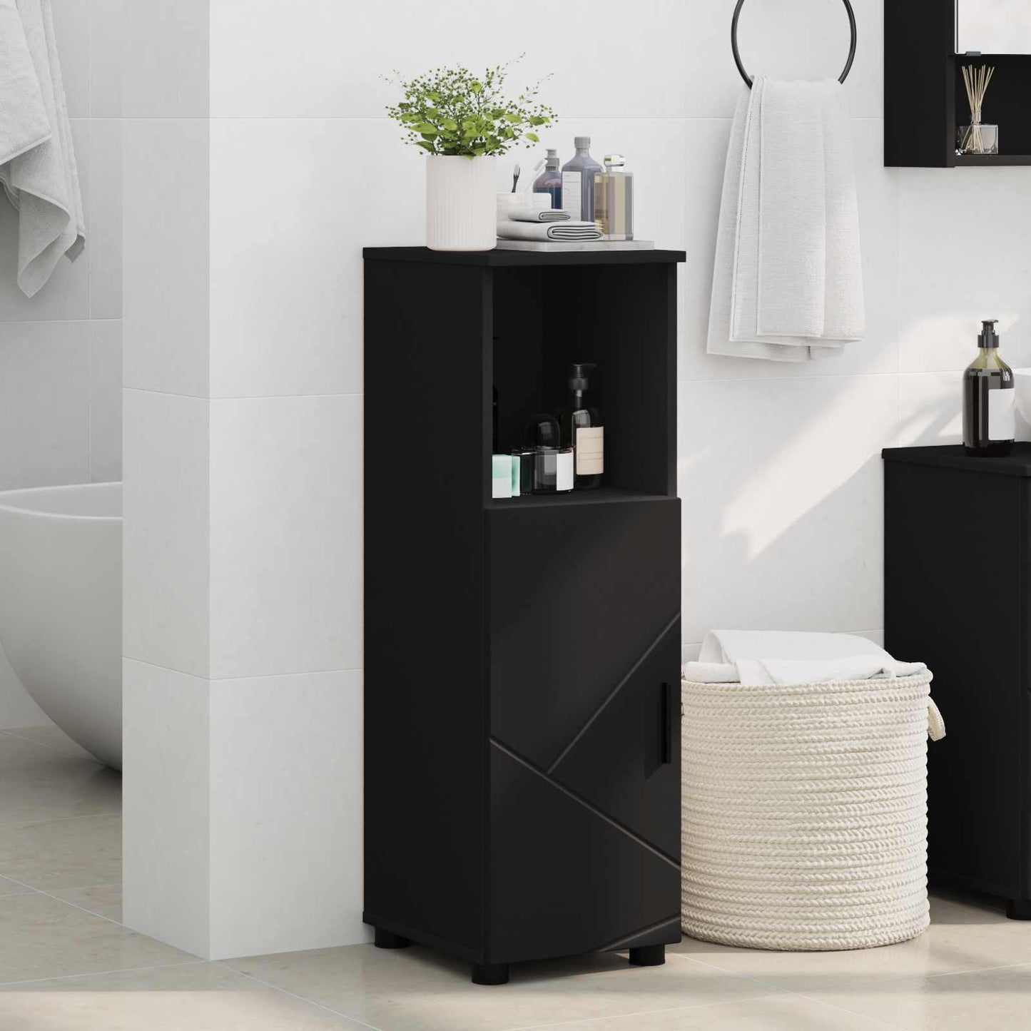vidaXL Ντουλάπι Μπάνιου Μαύρο 30 x 35 x 95 εκ