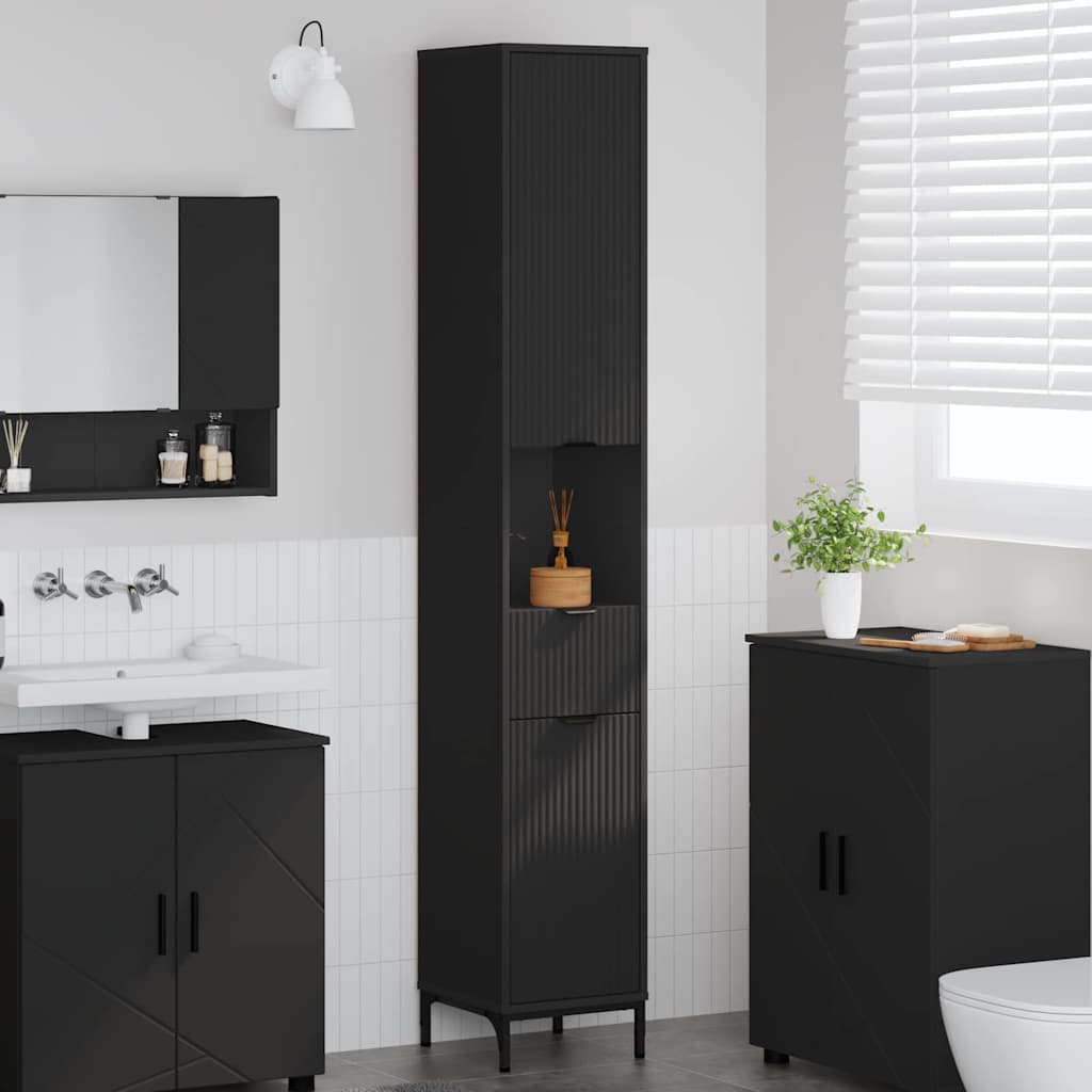 vidaXL Ντουλάπι Μπάνιου Μαύρο 31,5 x 33 x 190 εκ.