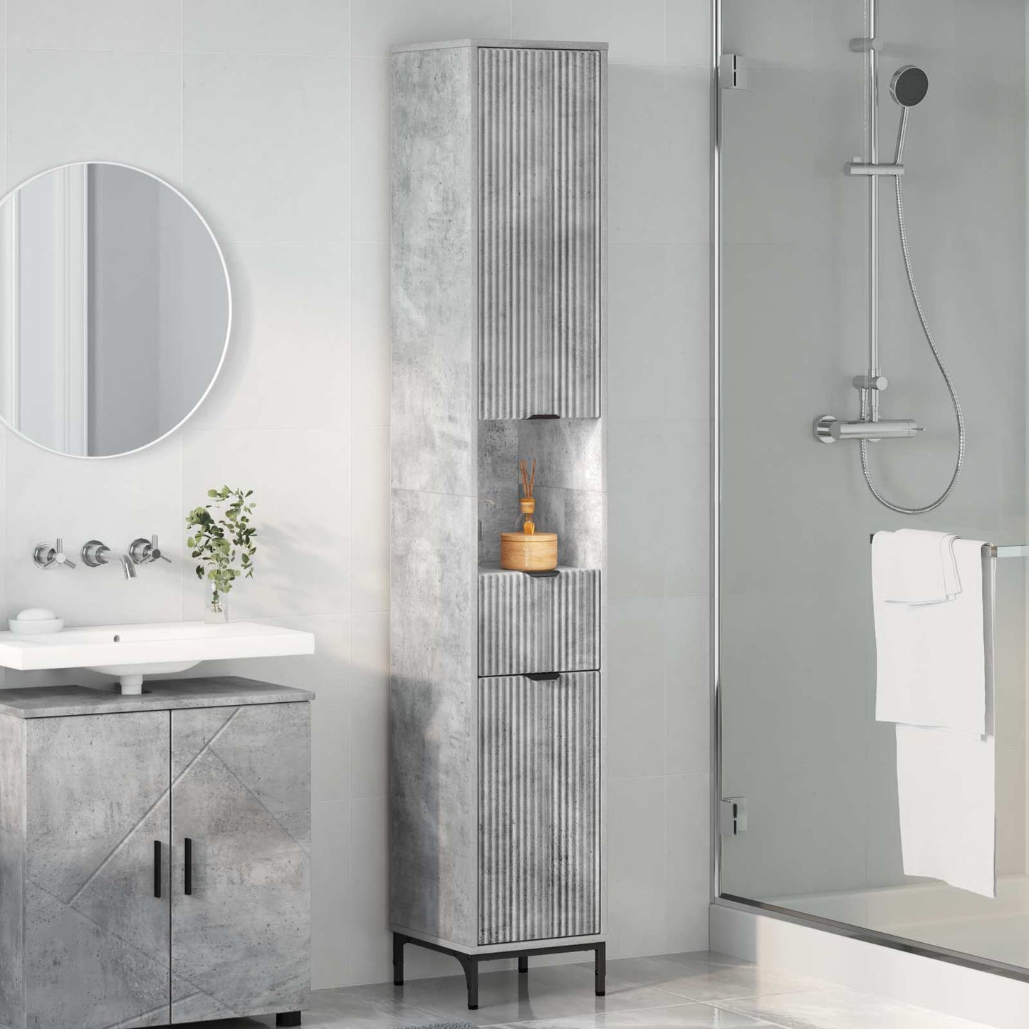 vidaXL Ντουλάπι Μπάνιου Σκυρόδεμα Γκρι 31,5 x 33 x 190 εκ.