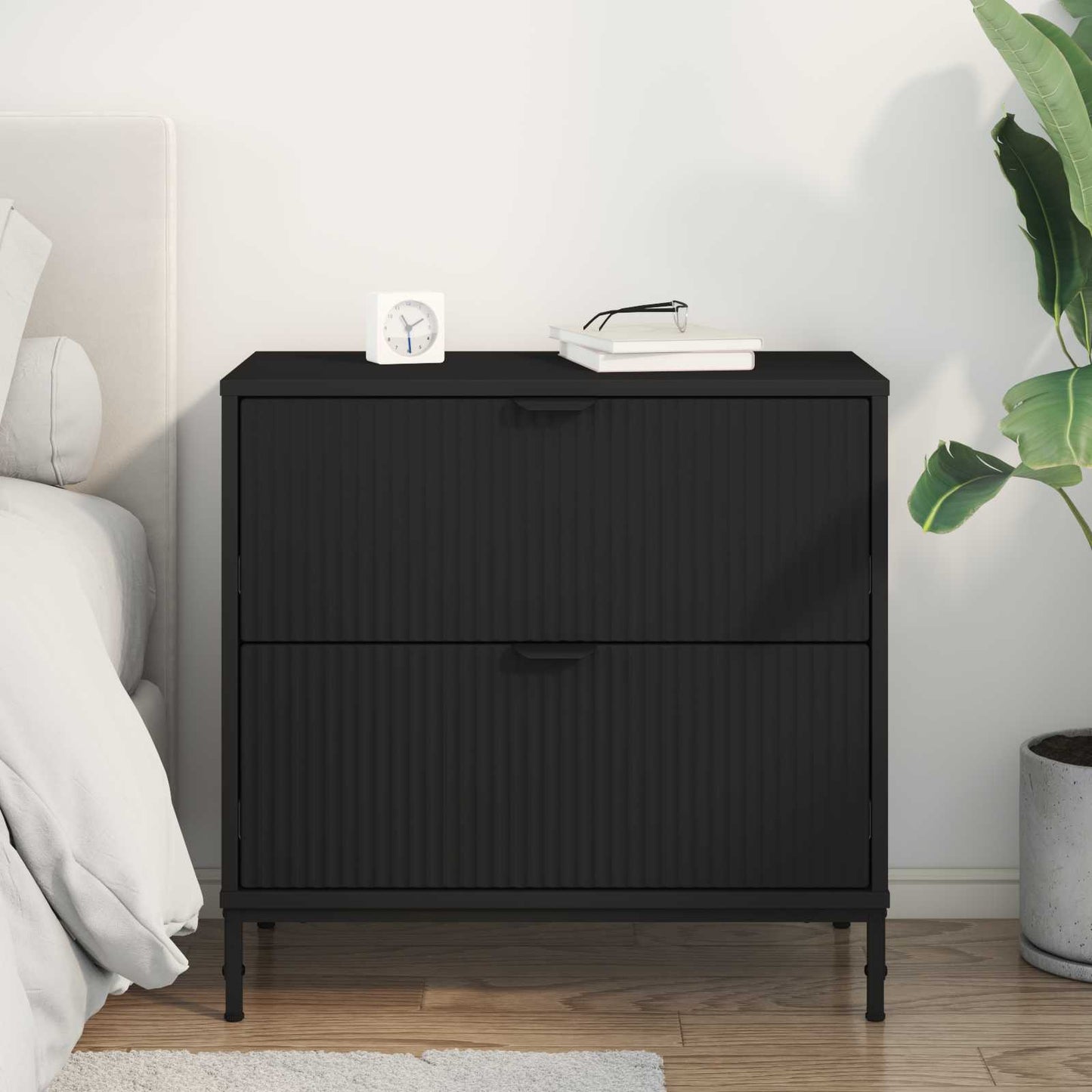 vidaXL Κομοδίνο Μαύρο 63.5 x 36 x 61 εκ Επεξεργασμένο ξύλο
