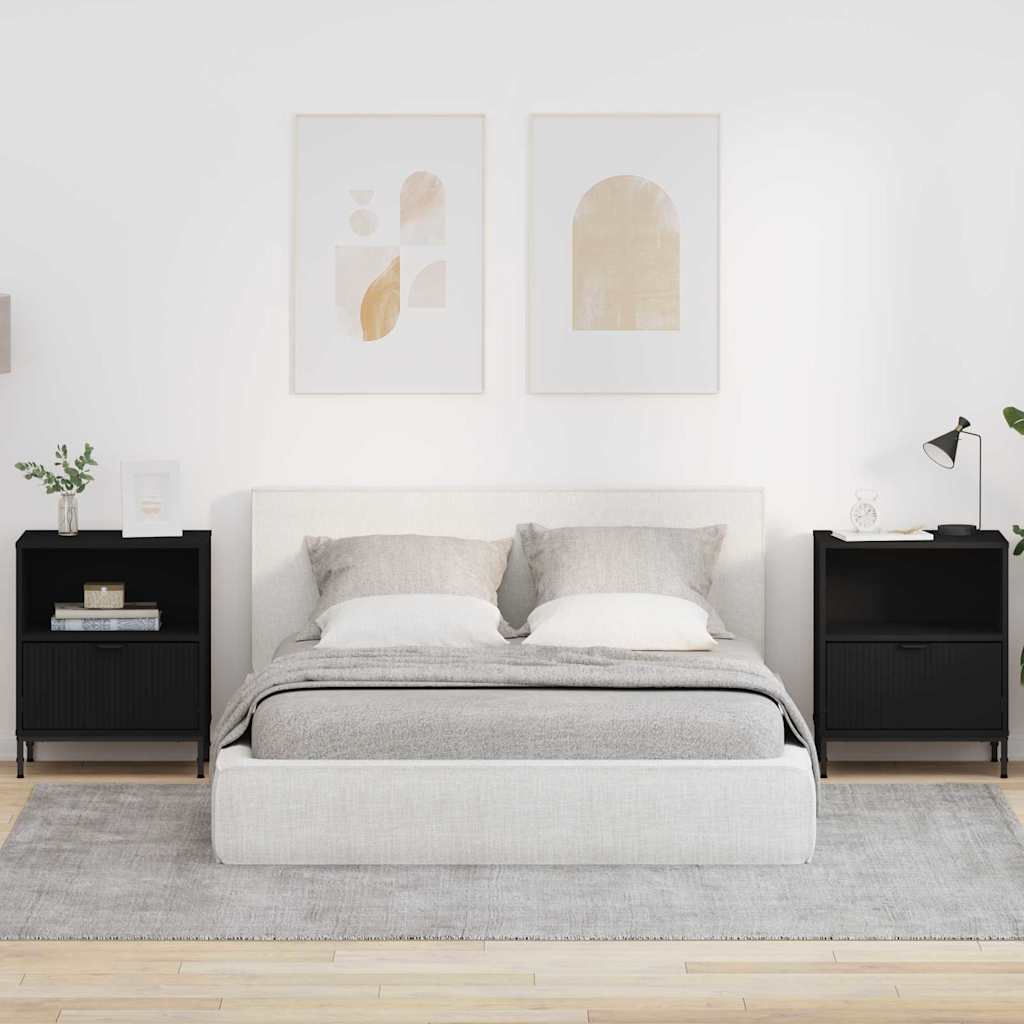 vidaXL Κομοδίνα 2 pcs Μαύρο 49 x 36 x 61 εκ Επεξεργασμένο ξύλο