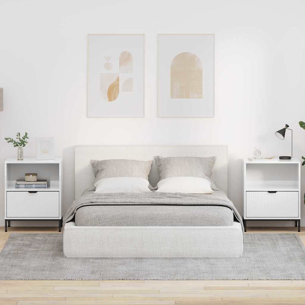 vidaXL Κομοδίνα με συρτάρι 2 pcs Γυαλιστερό λευκό 49 x 36 x 61 εκ