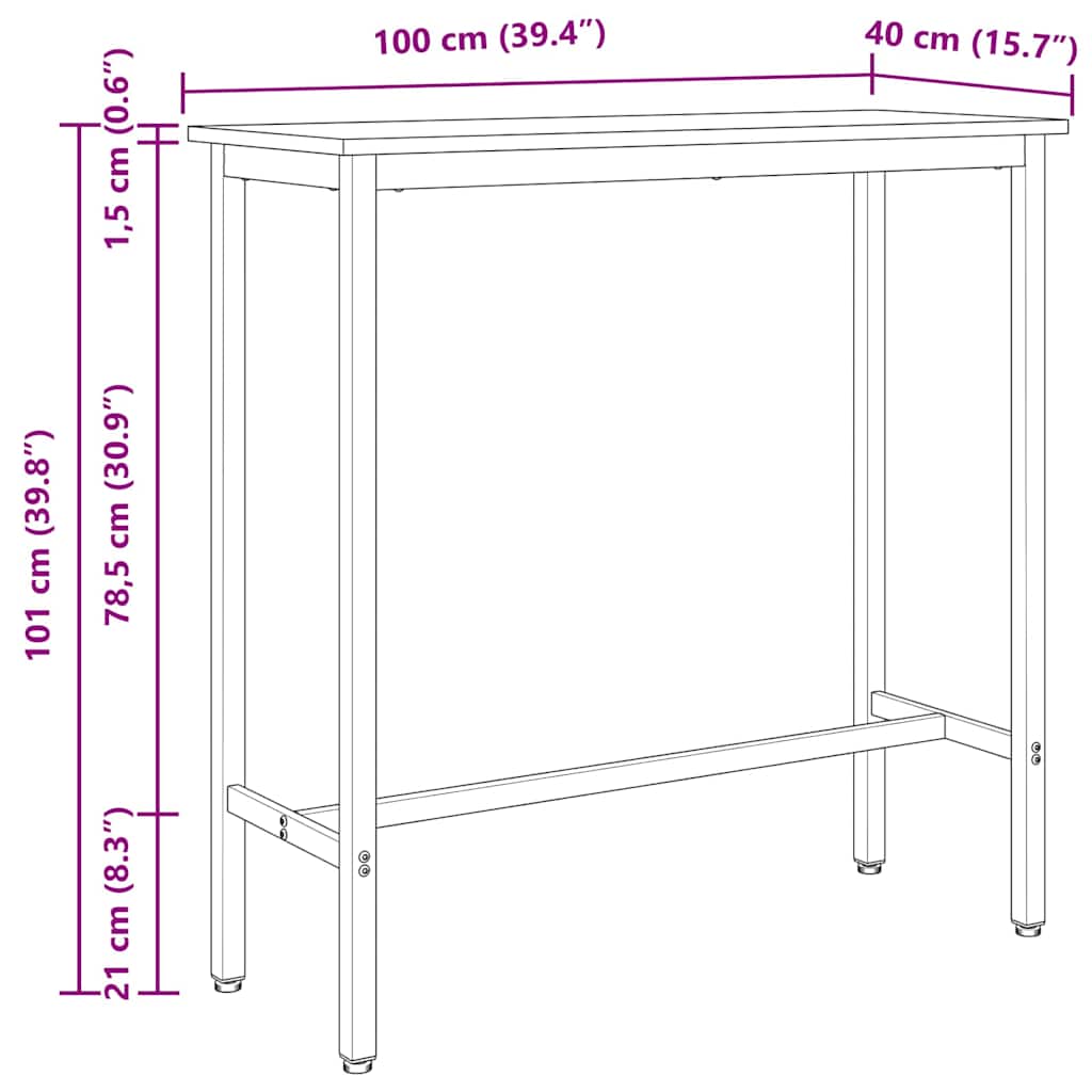 vidaXL τραπέζι Φυσικό 100 x 40 x 101 εκ Μηχανισμένο ξύλο και ατσάλι