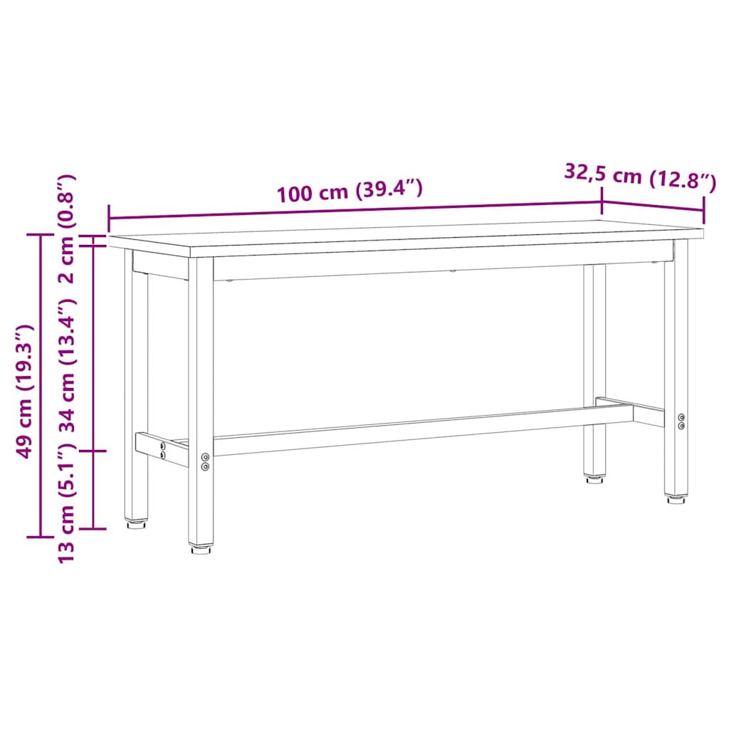vidaXL Καθίσματα Τραπεζιού 2 pcs Φυσικό 100 x 32,5 x 49 εκ