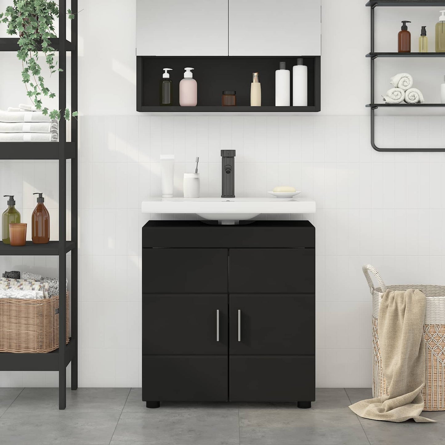 vidaXL Σετ Ντουλαπιών Μπάνιου TULUM Μαύρο 60 x 34 x 63 εκ