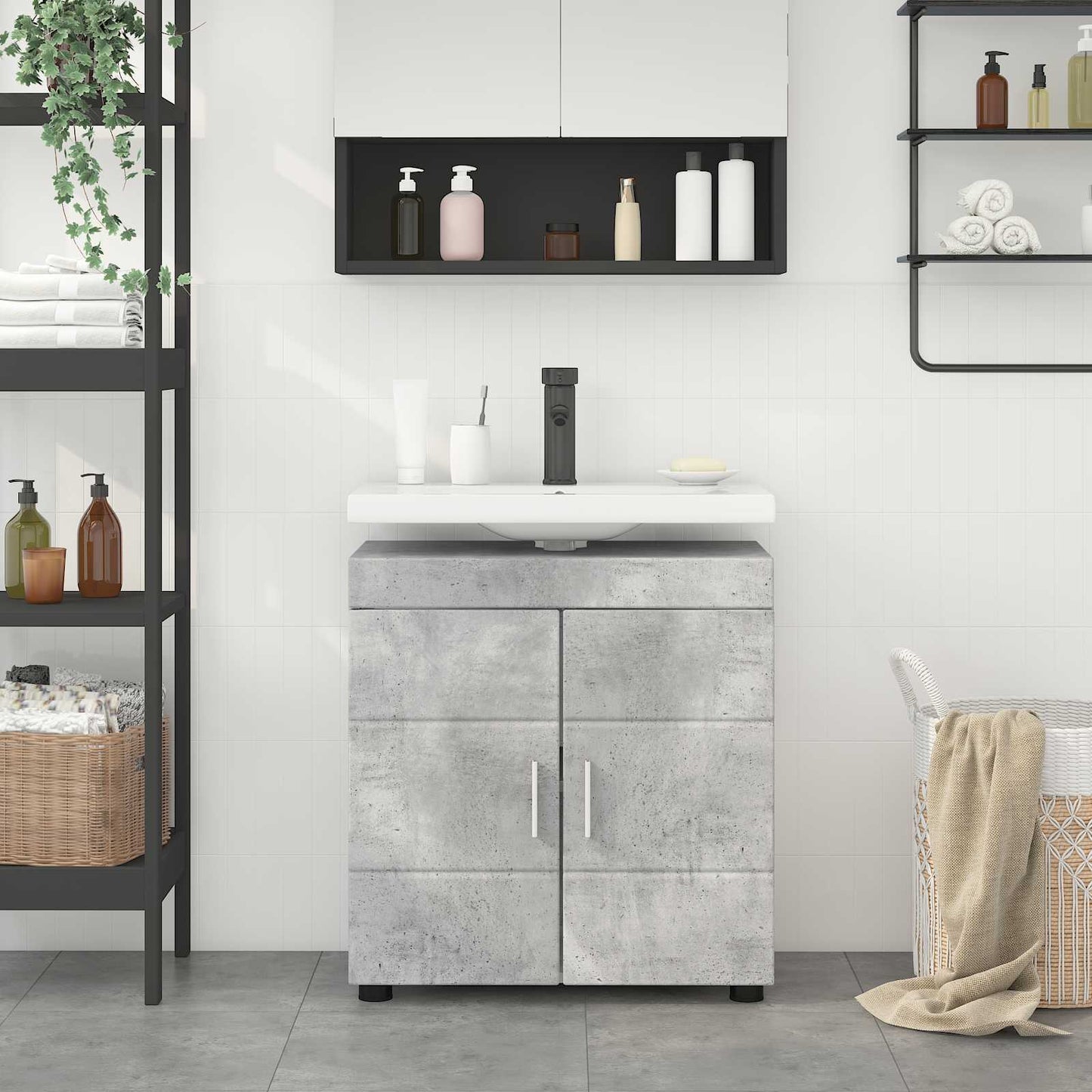 vidaXL Σετ Ντουλαπιών Μπάνιου TULUM Σκυρόδεμα Γκρι 60 x 34 x 63 εκ