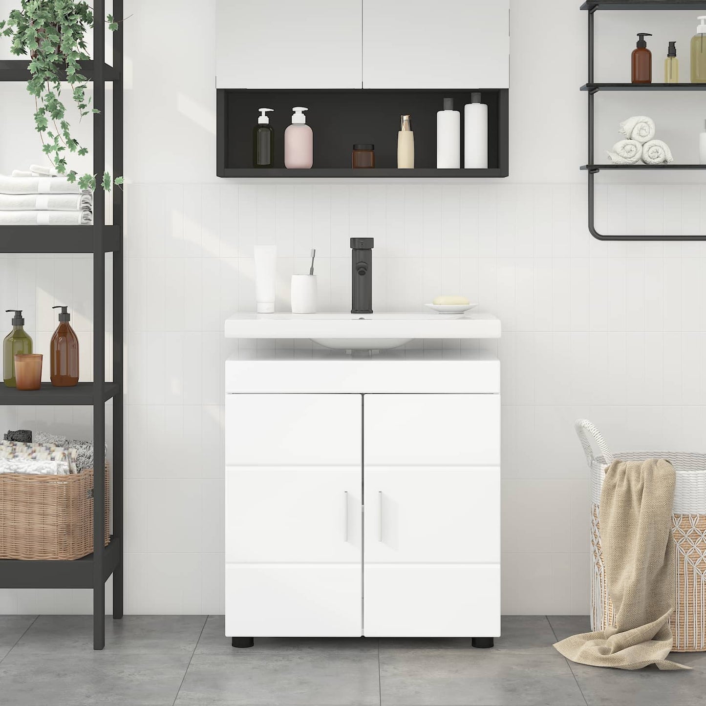 vidaXL Σετ Ντουλαπιών Μπάνιου TULUM Υψηλής γυαλάδας λευκό