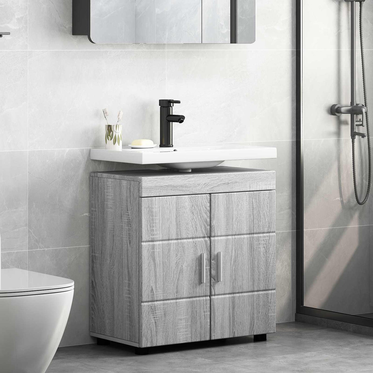 vidaXL Σετ Ντουλαπιών Μπάνιου TULUM Γκρίζο Σονομα 60 x 34 x 63 εκ