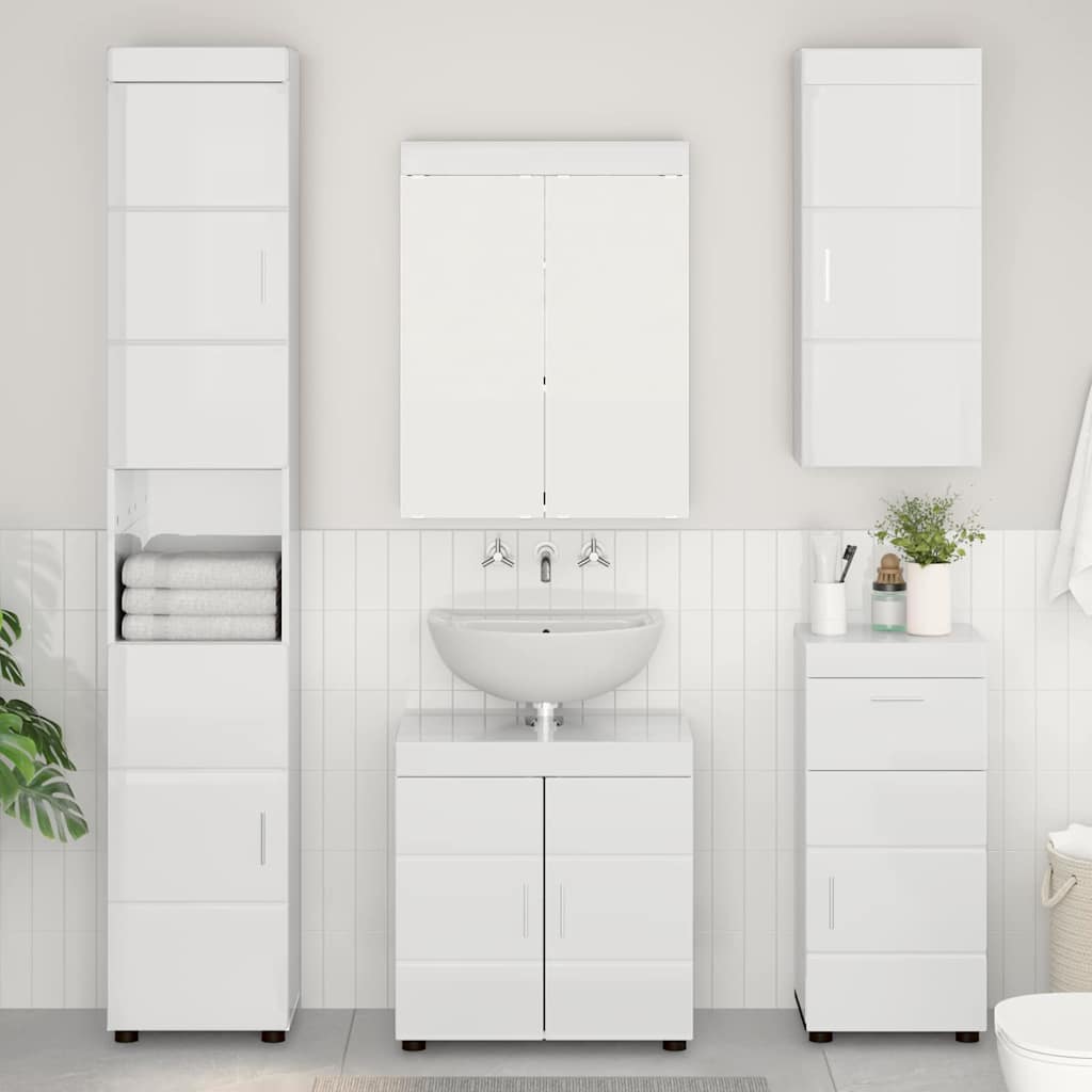 vidaXL Ντουλάπα τοίχου μπάνιου με ράφι TULUM Υψηλής γυαλάδας λευκό