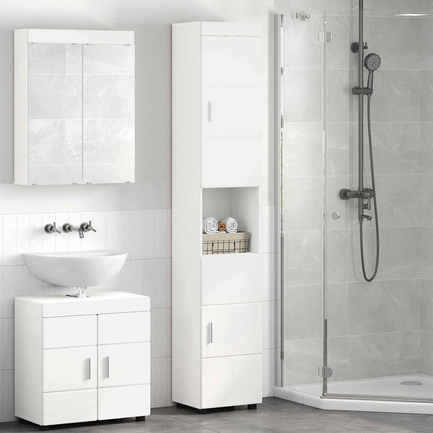 vidaXL Σετ Ντουλαπιών Μπάνιου TULUM Λευκό 37 x 31,5 x 203 εκ