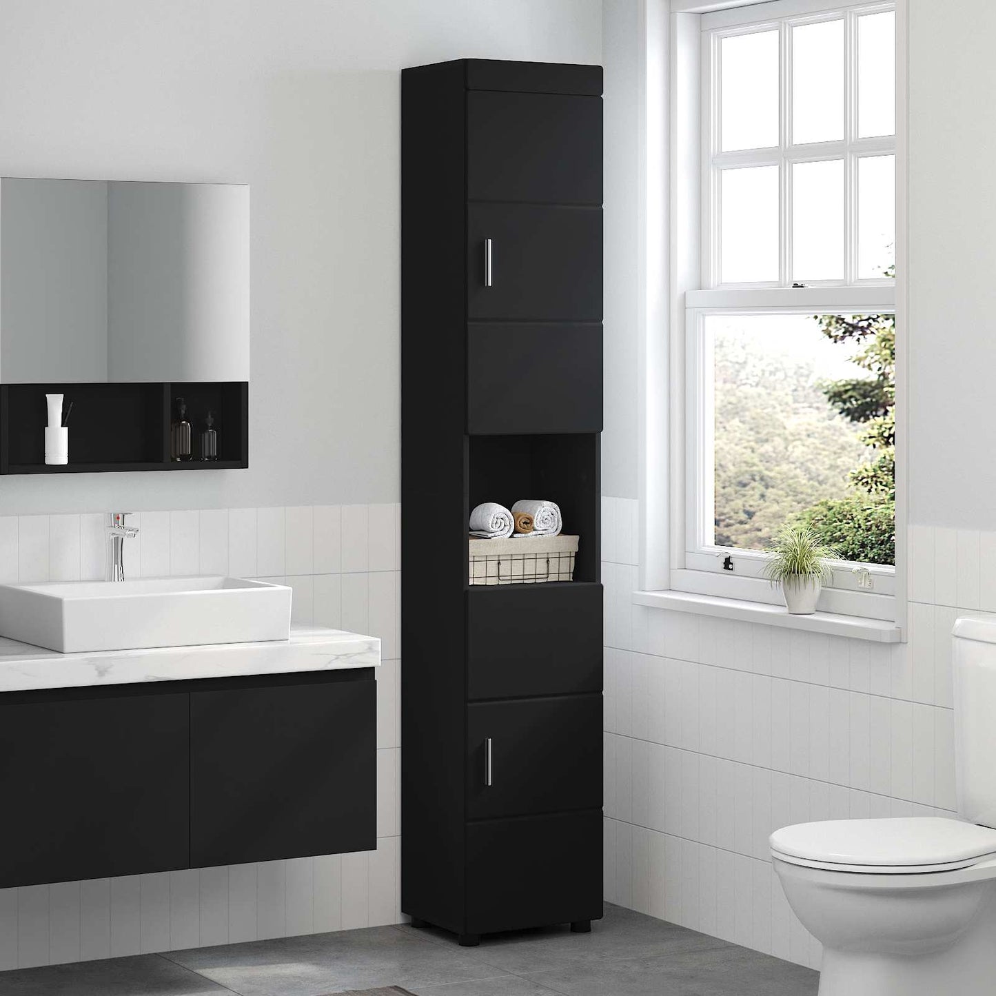 vidaXL Σετ Ντουλαπιών Μπάνιου TULUM Μαύρο 37 x 31,5 x 203 εκ