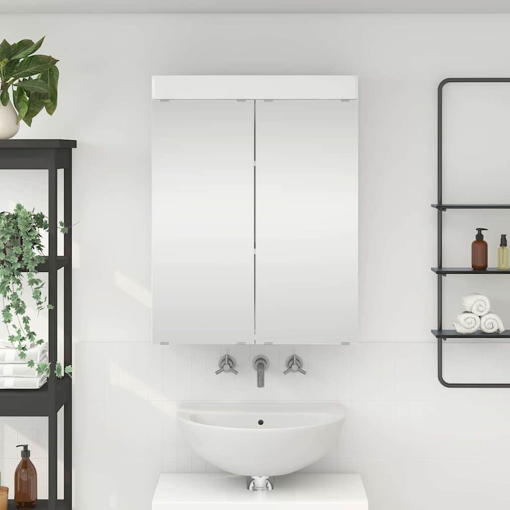 vidaXL Καθρέφτης Ντουλάπα Μπάνιου με ράφι TULUM Υψηλής γυαλάδας λευκό