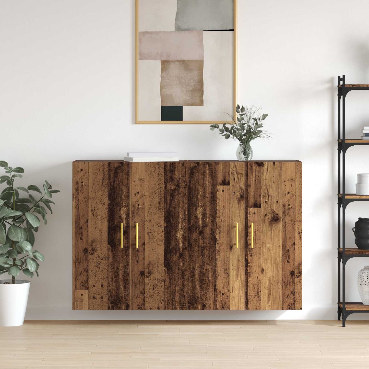 vidaXL Τοίχου Ντουλάπα Επιτοίχιο 2 pcs Παλιό ξύλο 69,5 x 34 x 90 εκ.