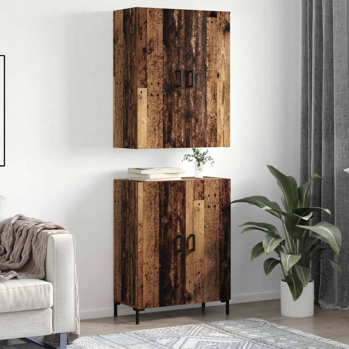 vidaXL Highboard Παλαιό ξύλο 69,5 x 34 x 180 εκ. Επεξεργασμένο ξύλο