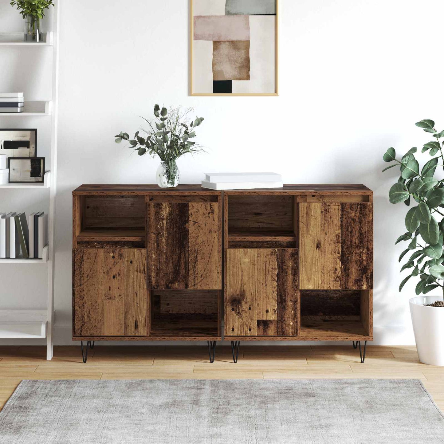 vidaXL Πλαϊνό γραφείο 2 pcs Παλιό ξύλο 60 x 35 x 70 cm