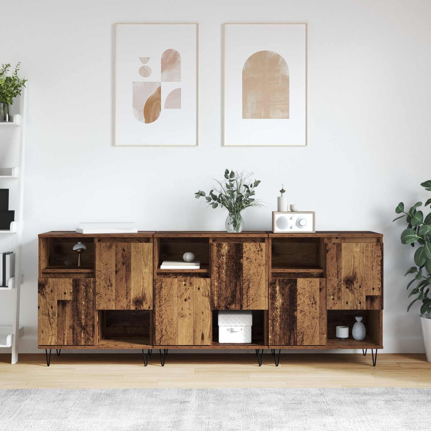 vidaXL Πλαϊνό γραφείο 3 pcs Παλιό ξύλο 60 x 35 x 70 cm