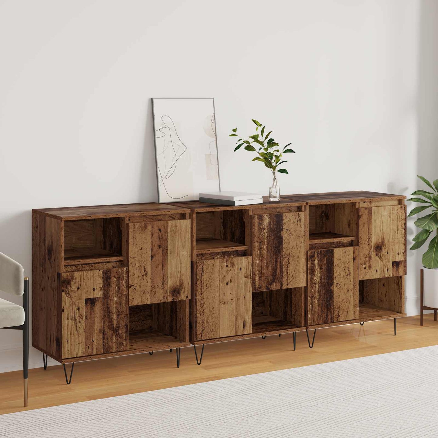 vidaXL Πλαϊνό γραφείο 3 pcs Παλιό ξύλο 60 x 35 x 70 cm