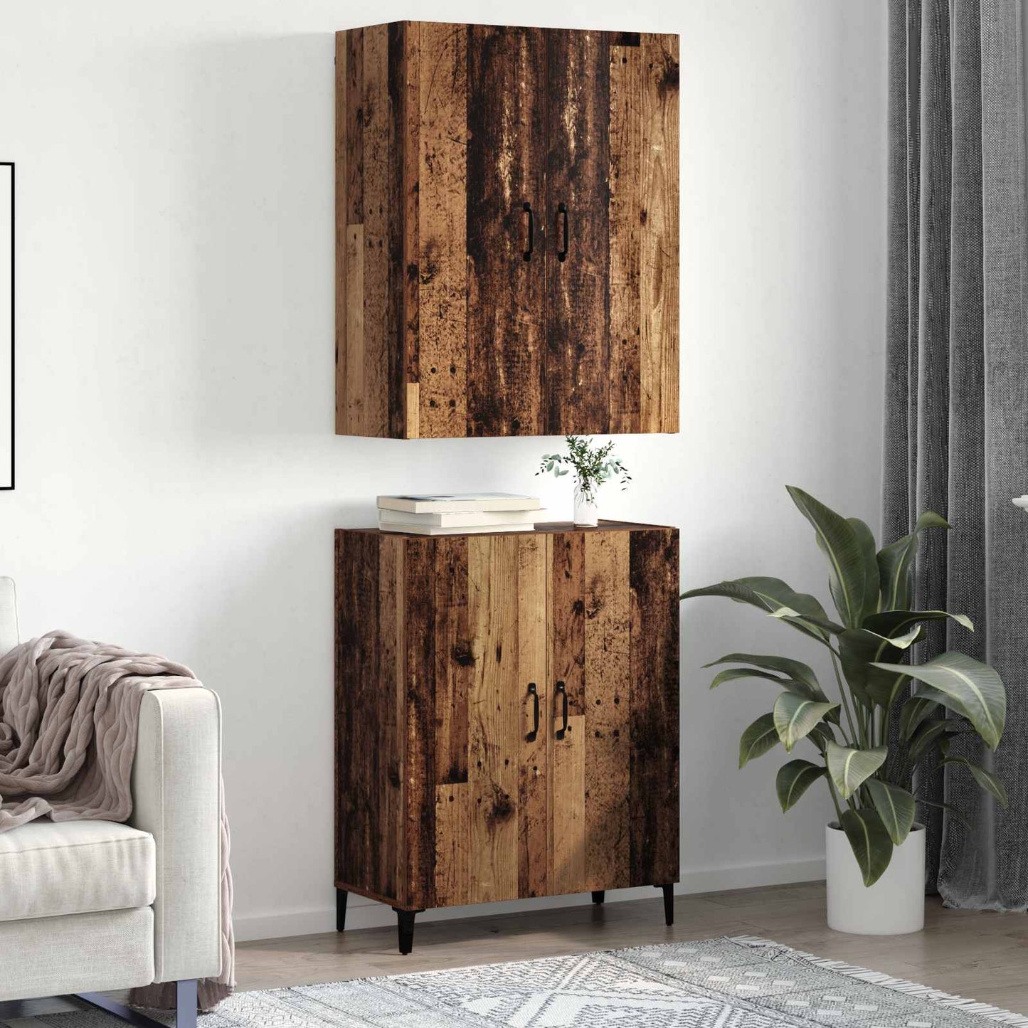 vidaXL Highboard 2 pcs Παλαιό ξύλο Επεξεργασμένο ξύλο