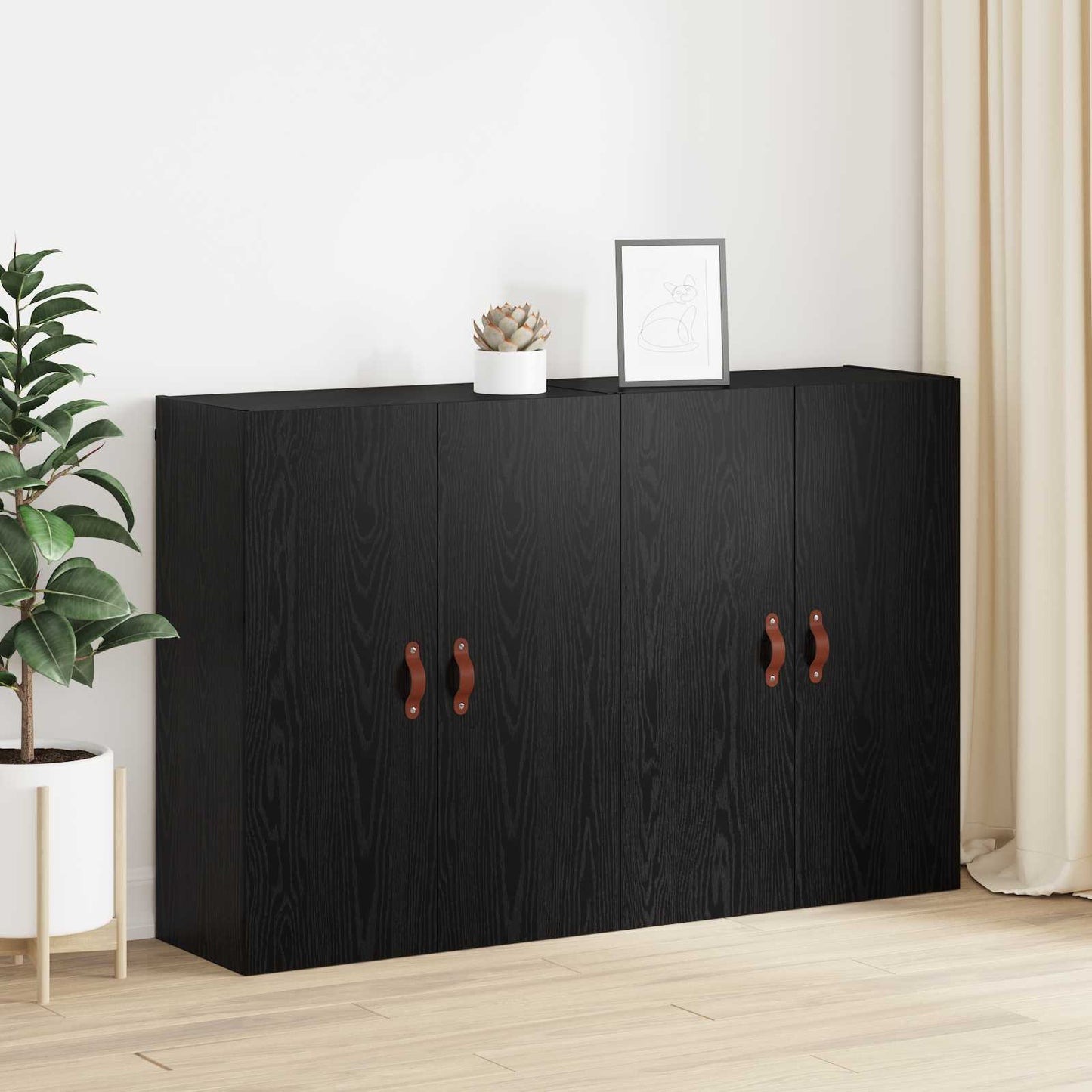 vidaXL Τοίχου Ντουλάπα Επιτοίχιο 2 pcs Μαύρη Οξυά 69,5 x 34 x 90 εκ.