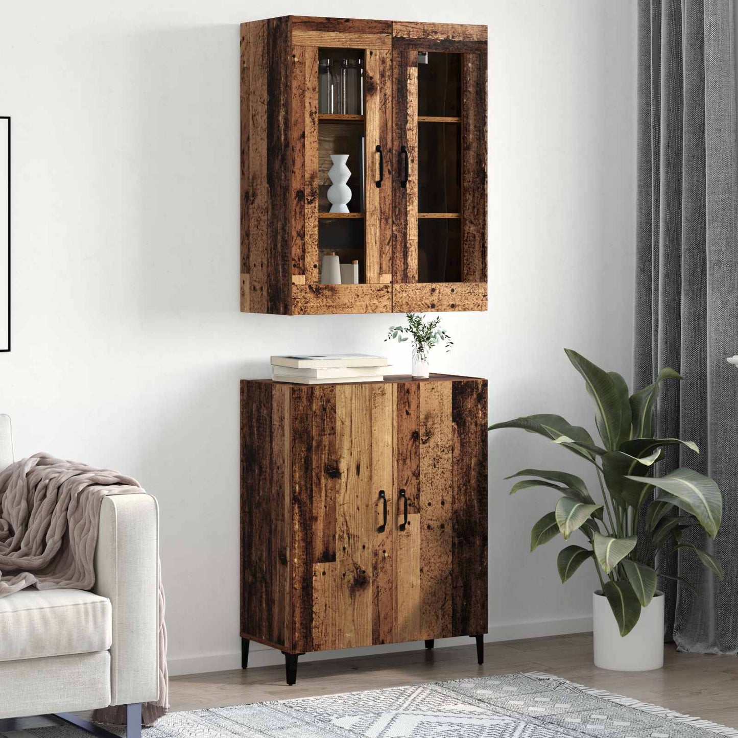 vidaXL Highboard 2 pcs Παλαιό ξύλο Επεξεργασμένο ξύλο