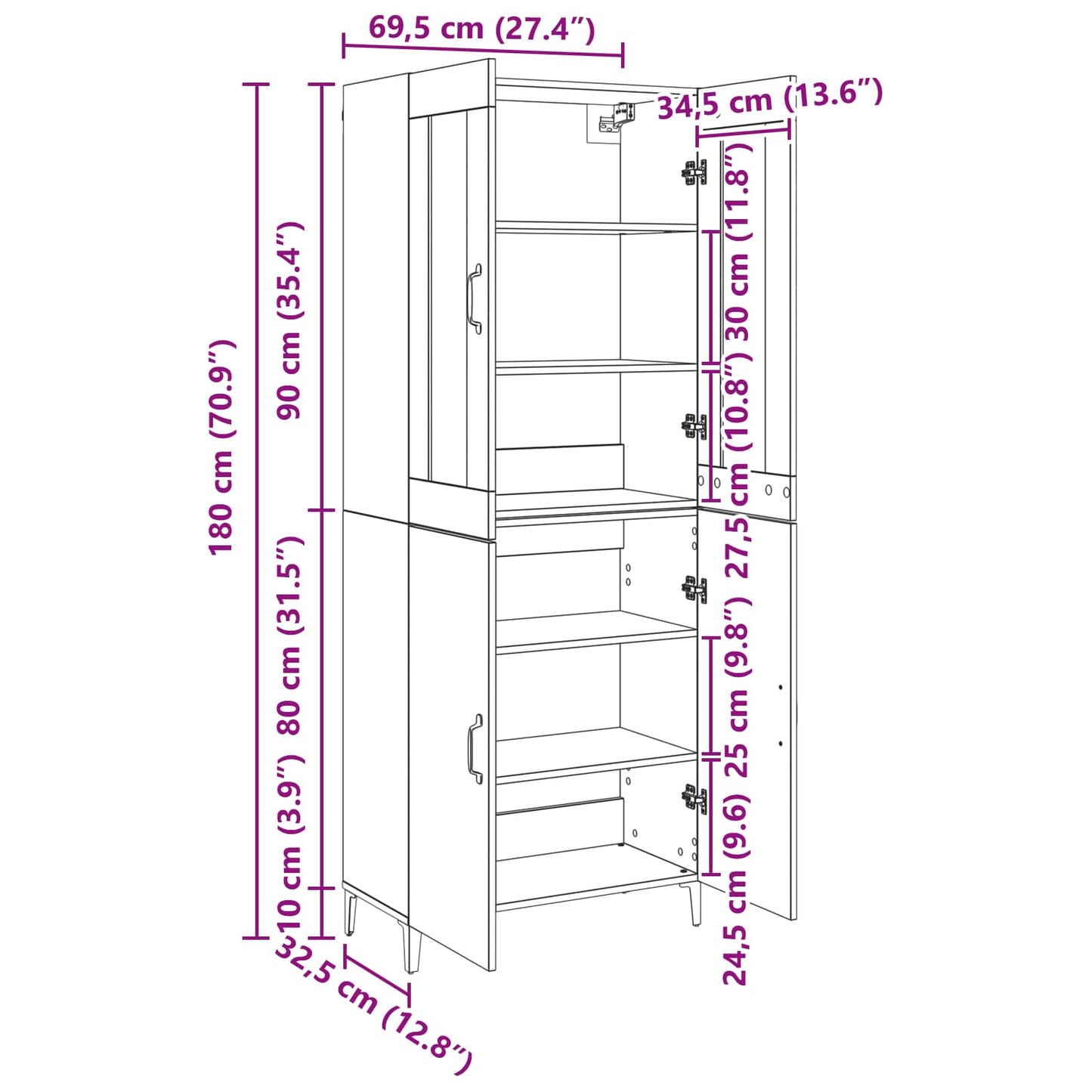 vidaXL Highboard 2 pcs Παλαιό ξύλο Επεξεργασμένο ξύλο