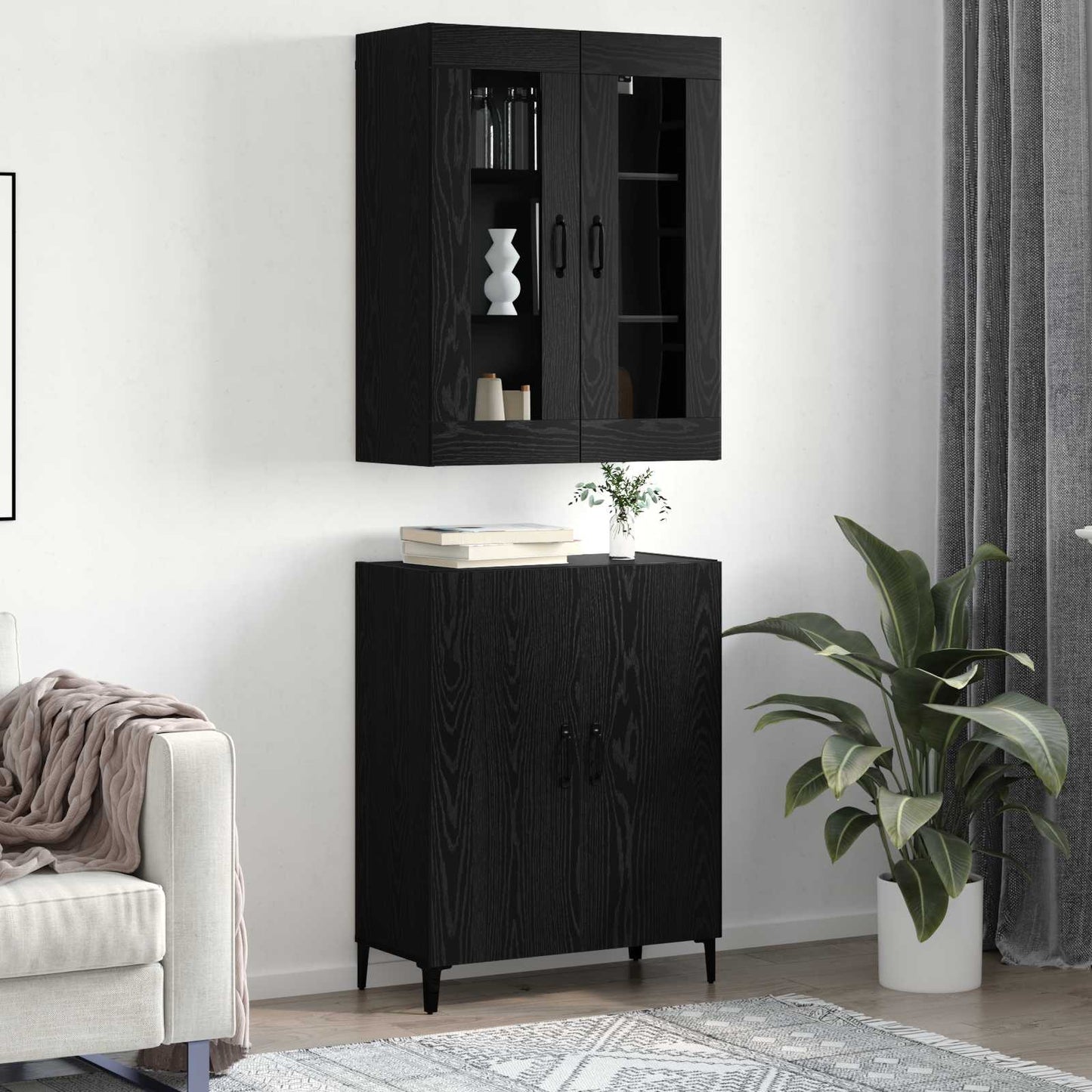 vidaXL Highboard 2 pcs Μαύρη Οξυά Επεξεργασμένο ξύλο