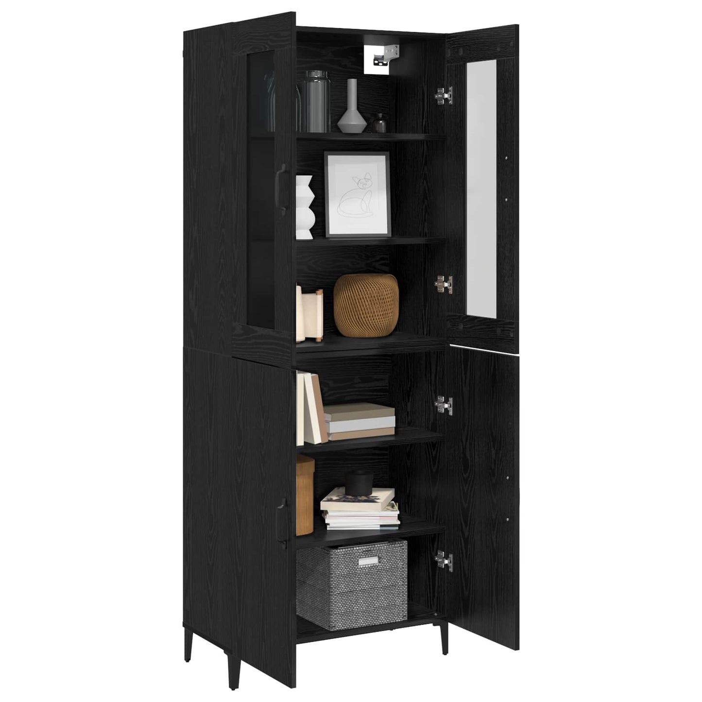 vidaXL Highboard 2 pcs Μαύρη Οξυά Επεξεργασμένο ξύλο